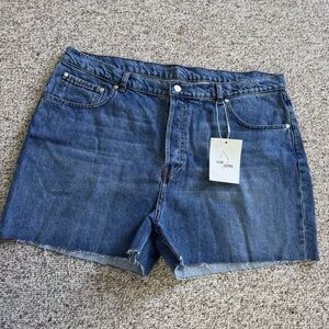 Djerf Avenue Dark Blue Denim Cutoff Shorts